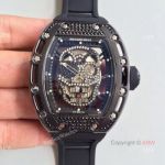 Swiss Grade 1 Richard Mille Skull Watch Black Case with Diamond